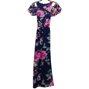INC International Concepts Cold Shoulder Dress Size 4 Navy‎ Blue Floral